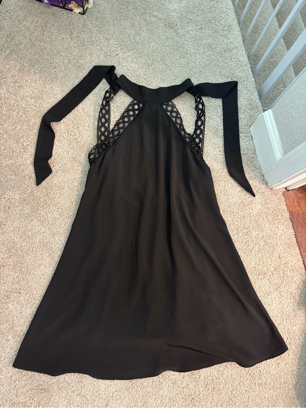 Black Backless Halter Dress with Lace Insets